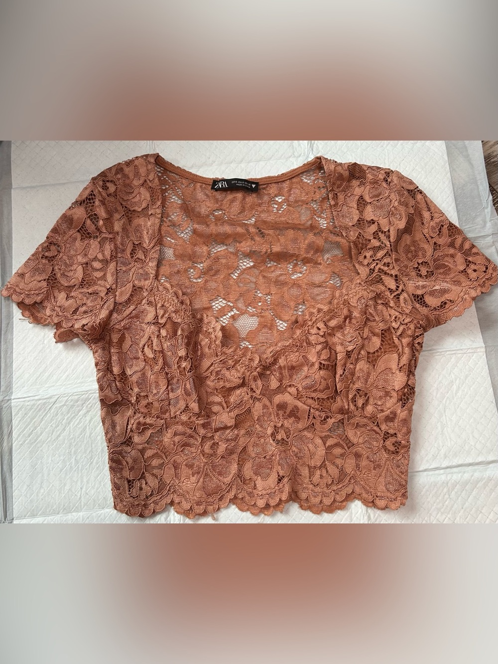 Zara Lace Crop Top Short Sleeve Size:S